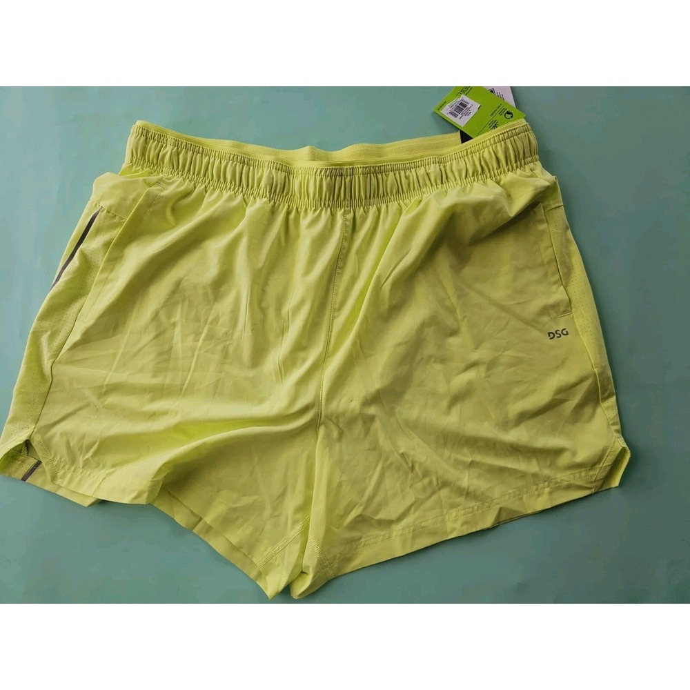 DSG Mens 5 Inch Stride Running Shorts Neon Yellow Athletic Fit Built in Brief XL
